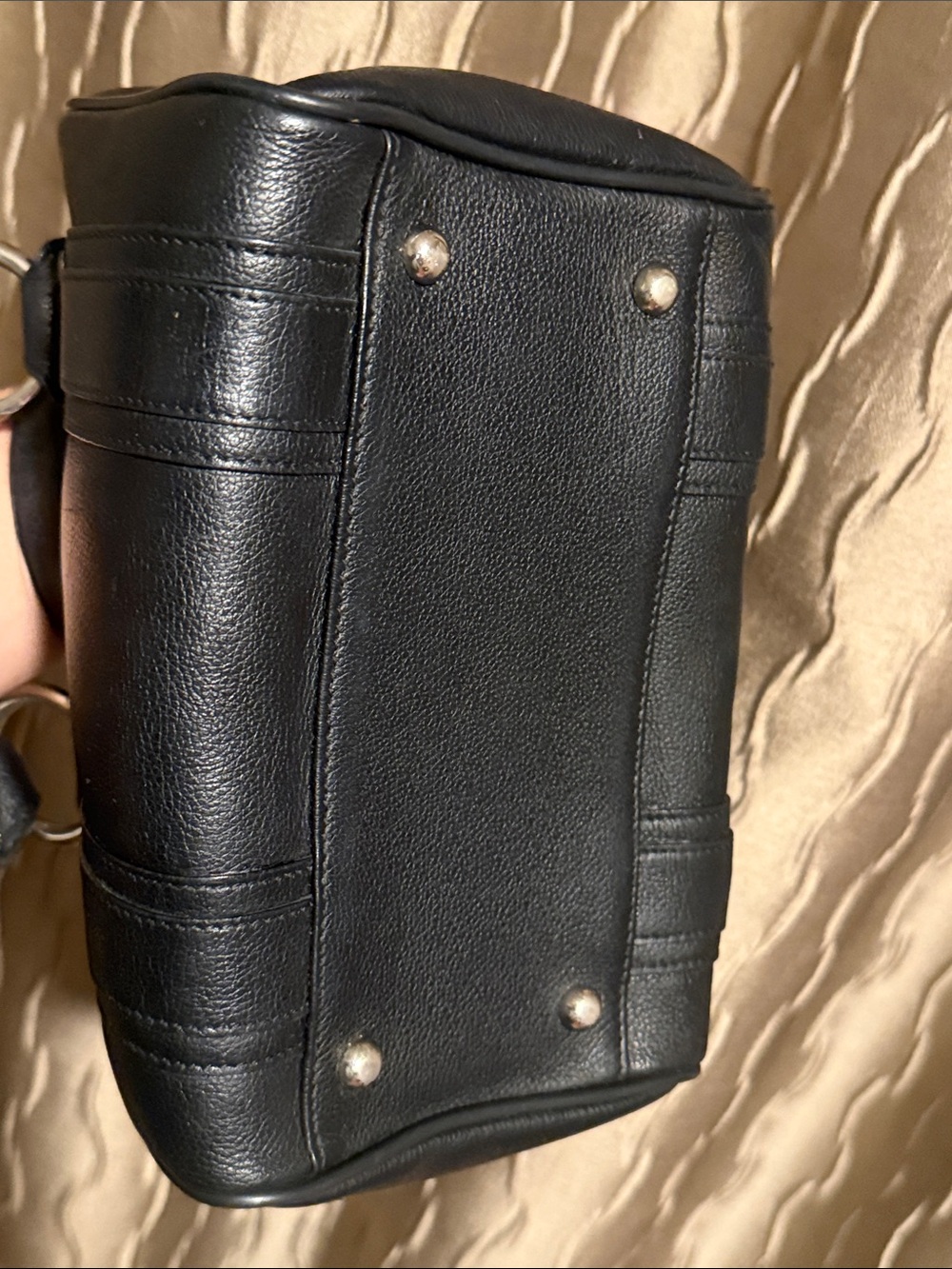 MCM Black Leather Logo-Plate Satchel - Picture 6 of 14